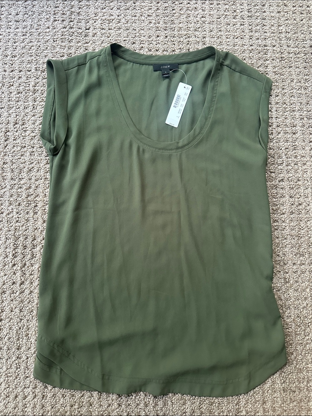 J. Crew Olive Green Scoop Neck Cap-Sleeve Top
